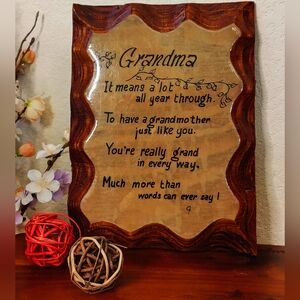 Vintage 1970s Wooden Grandma Poem Wall Plaque, Resin Gloss Decoupage Retro Decor